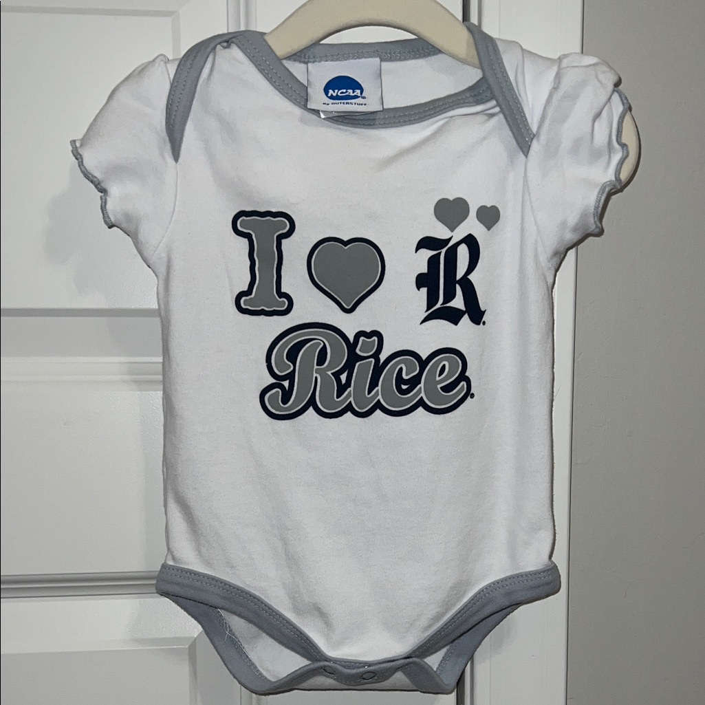 White And Gray Rice University Owls Baby Onesie With Ruffles And Hearts